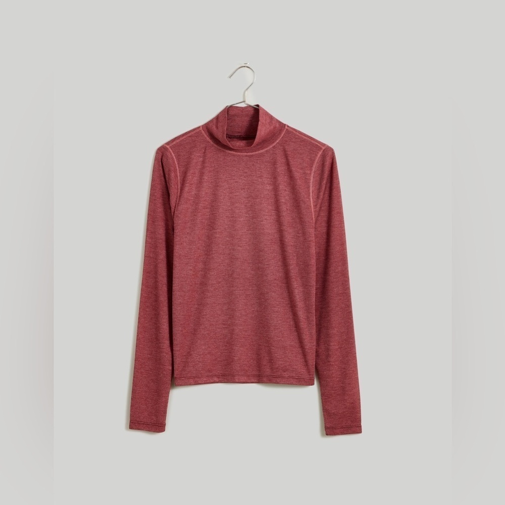 Madewell Women’s Semi-Sheer Mockneck Tee NN260 Sz S In Hthr Merlot NWT
